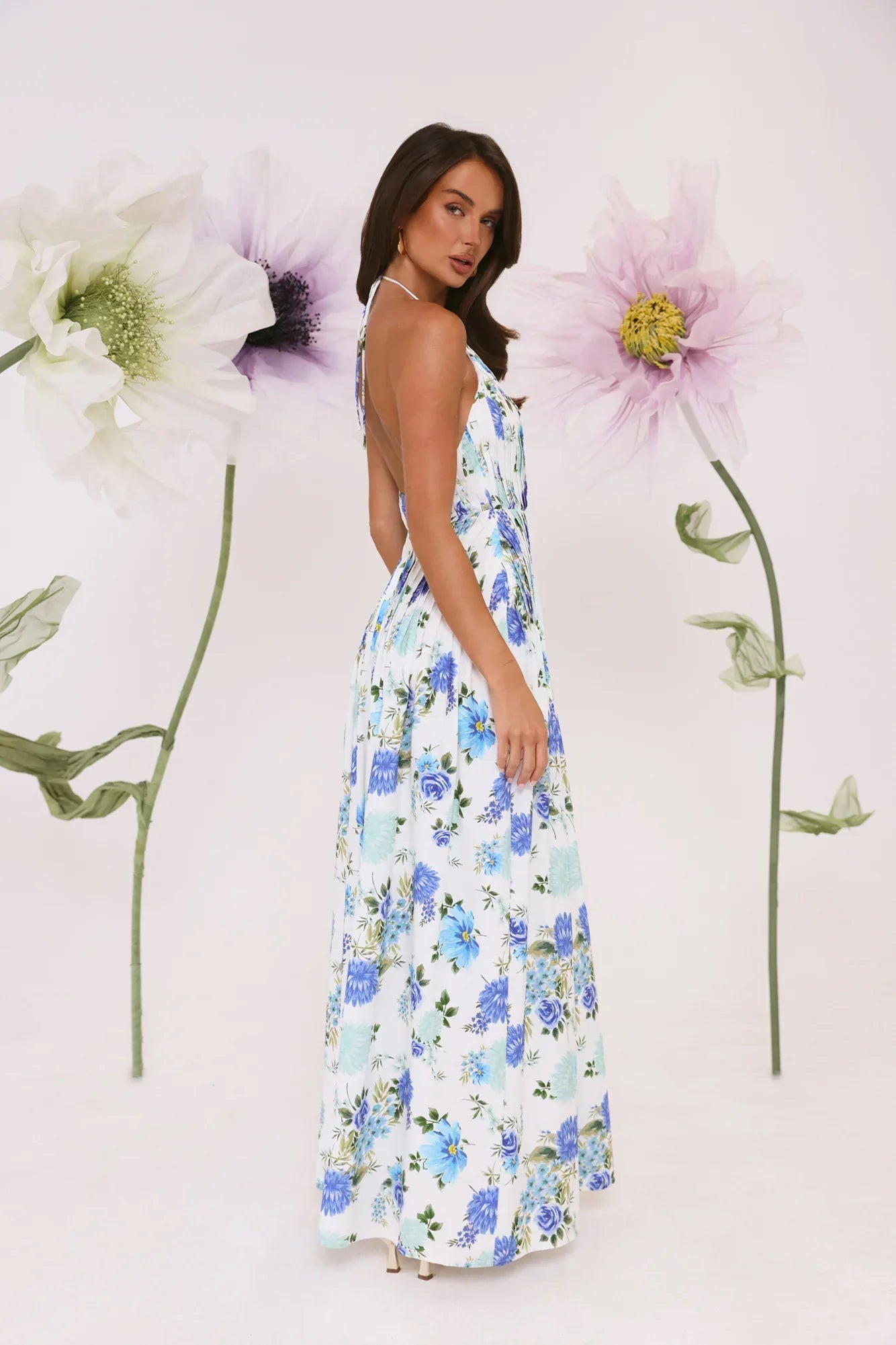 Garden Of Light Halter Maxi Dress Blue