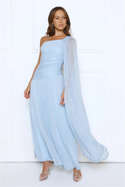 Midnight Spin One Shoulder Maxi Dress Blue