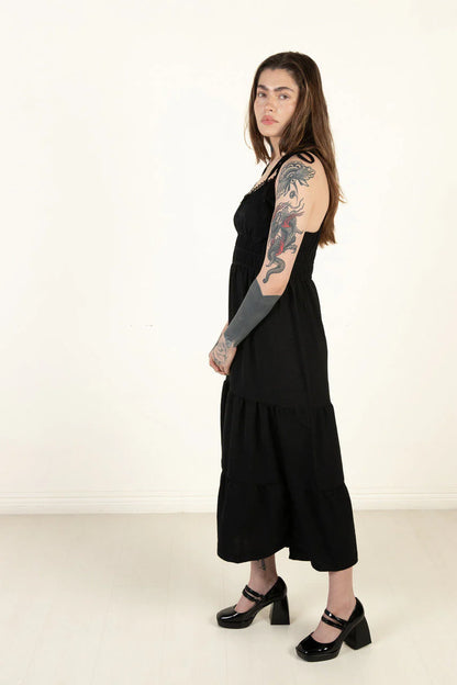 Black Elastic Empire Waist Maxi Dress