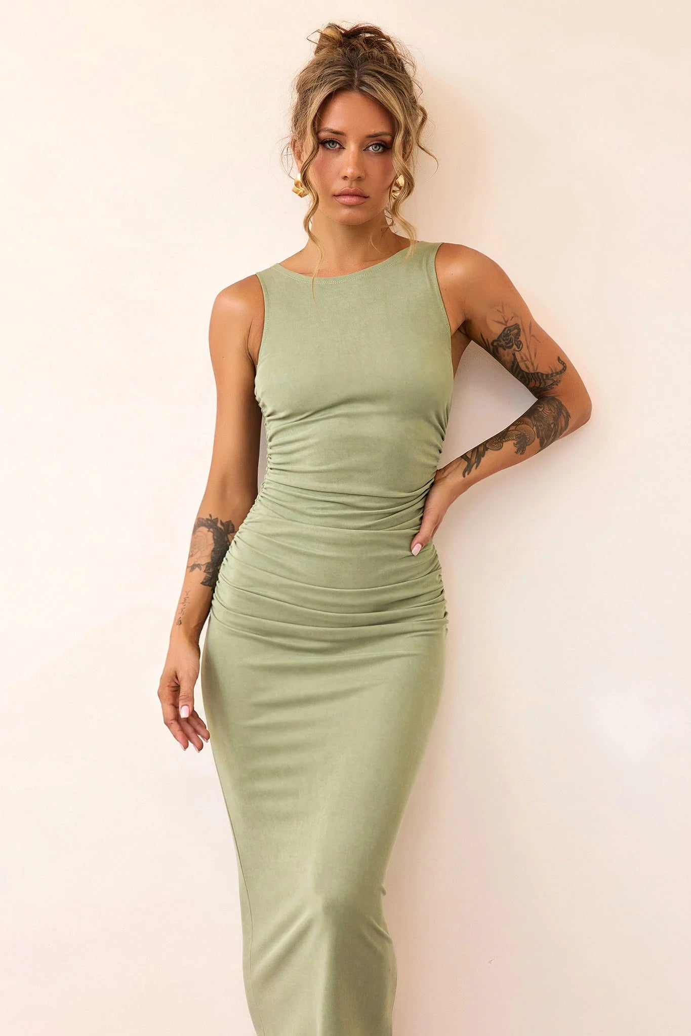 Vintage Classic Midi Dress - Olive