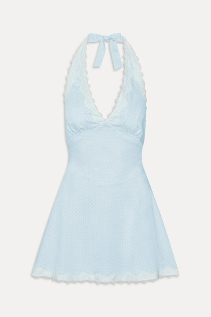 Audrey Satin Mini Dress - Sweet Pea Blue