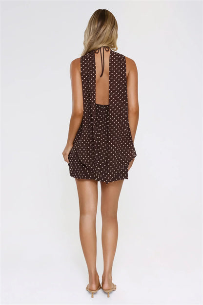 Chic Babe Polka Dot Halter Mini Dress Brown