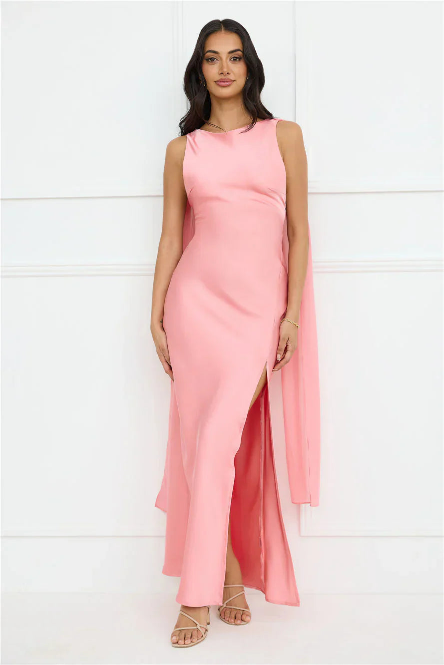 Love Decadence Satin Maxi Dress Pink