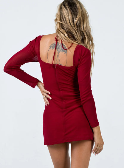 Stassie Long Sleeve Mini Dress Burgundy