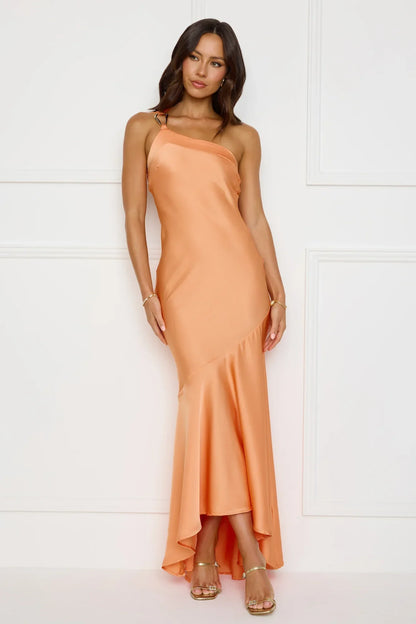 Masquerade Energy One Shoulder Satin Maxi Dress Orange