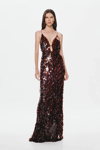 Misha Sapphire Sequin Maxi Dress - Fig