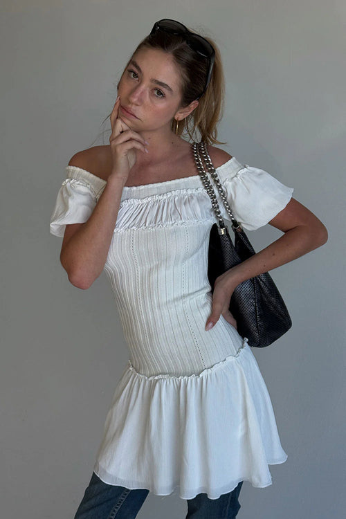 Aura Off The Shoulder Mini Dress - Coconut Cream