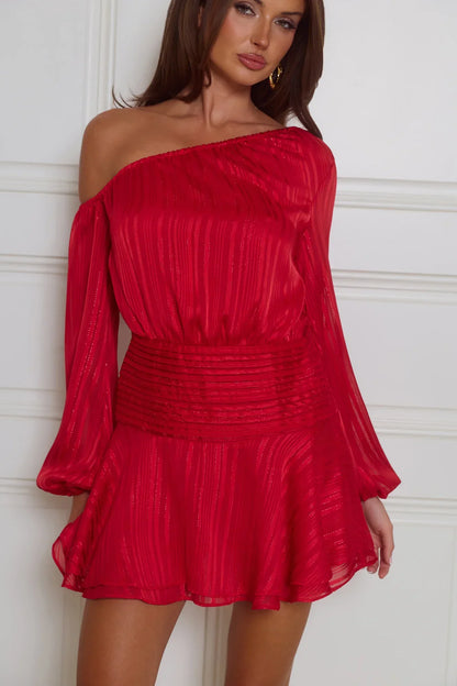 Cheeky Vibe Off Shoulder Mini Dress Red