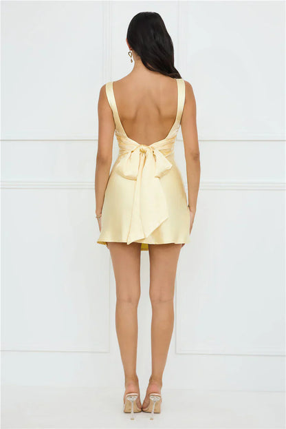 Lily Luxe Satin Mini Dress Yellow