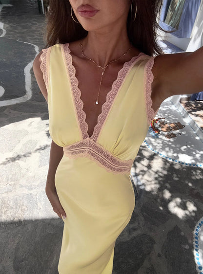 Prophecies Lace Maxi Dress Lemon