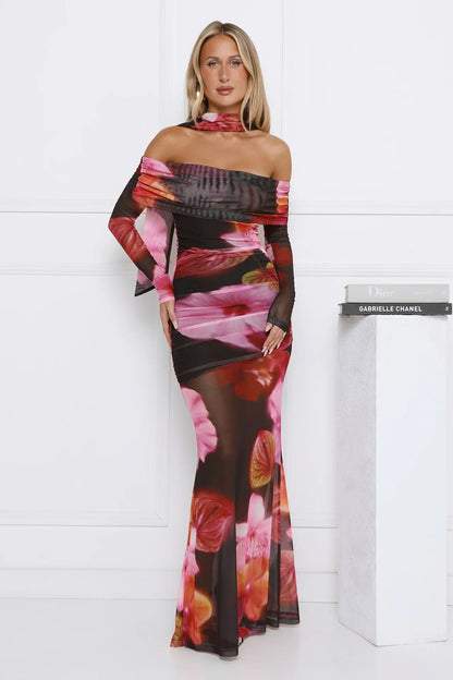 Glow Flowers Off Shoulder Maxi Dress Floral
