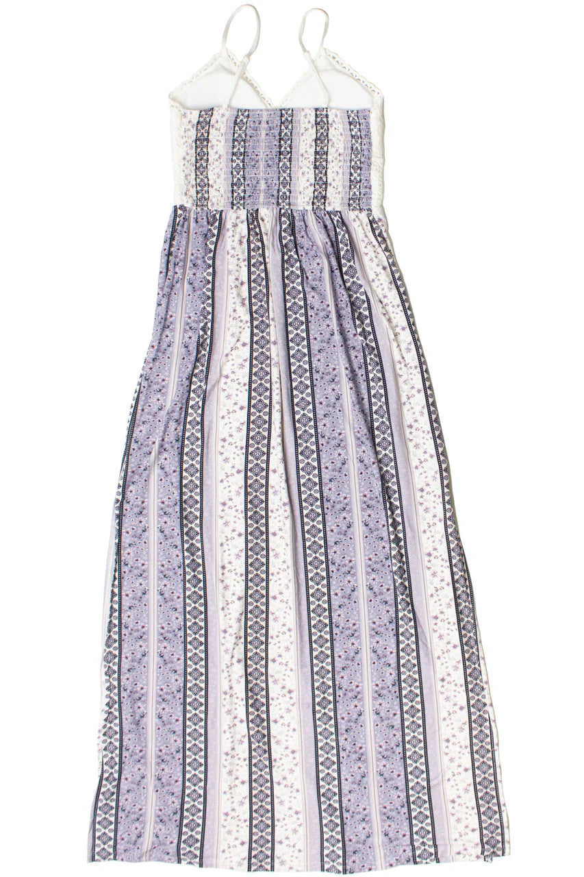 Lace Top Border Print Maxi Dress