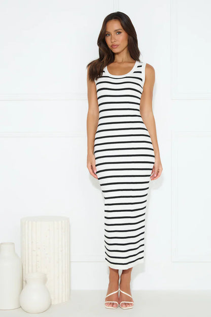 Take Your Place Knit Ribbed Maxi Dress White