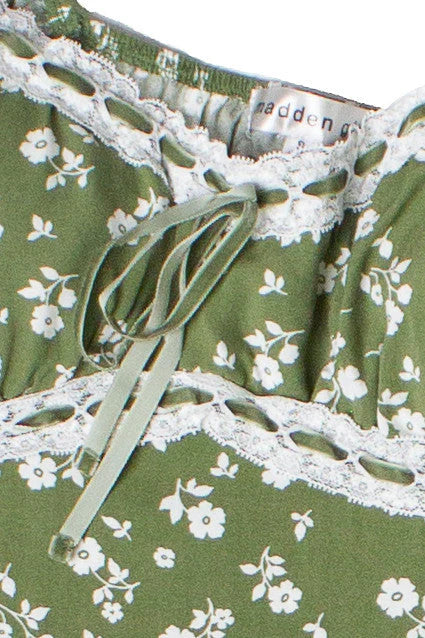 Puff Sleeve Lace Trim Floral Maxi Dress
