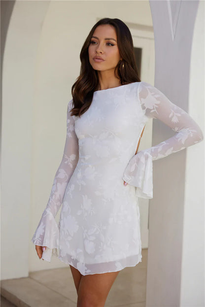 Golden Moon Long Sleeve Mini Dress White