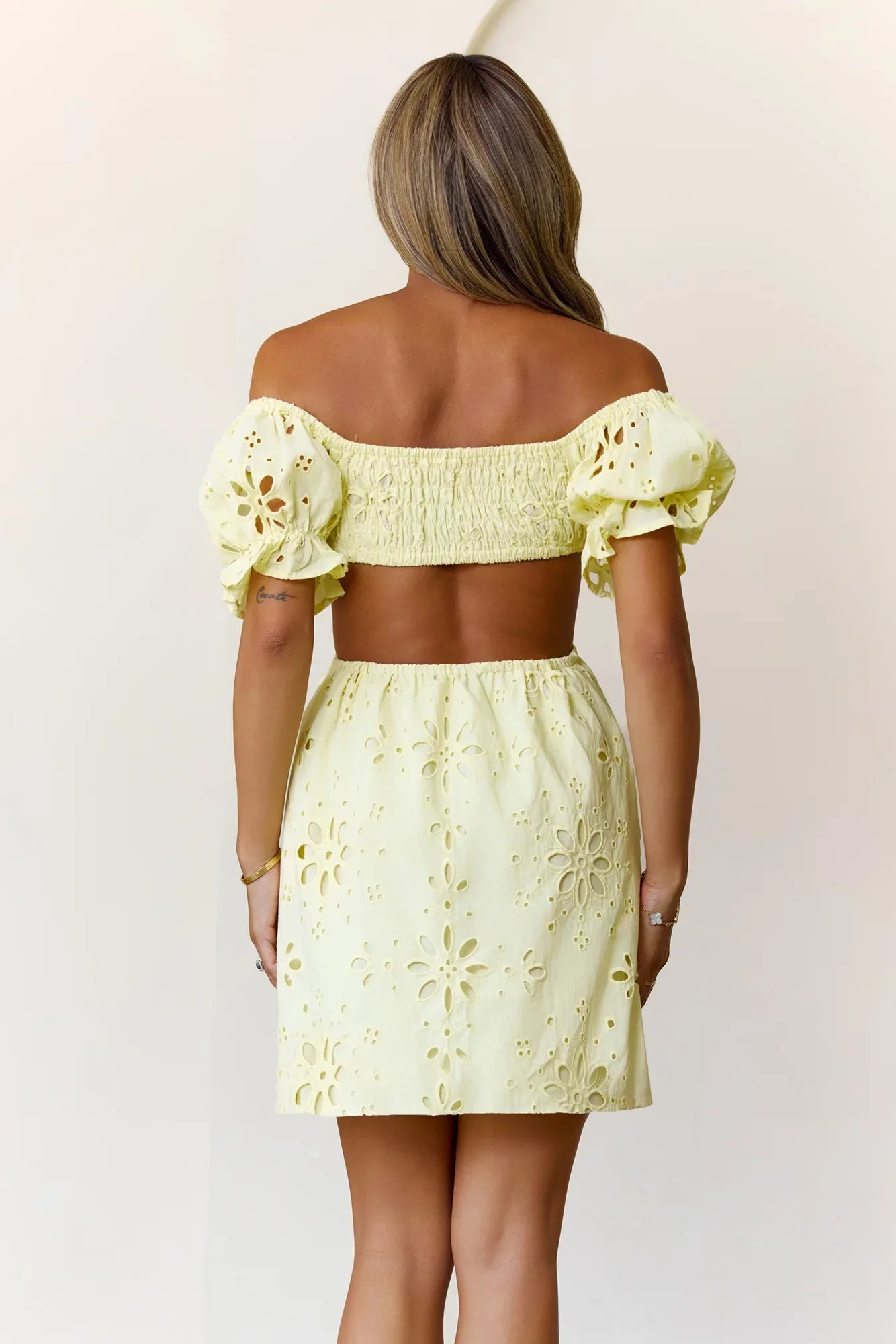 Love That Lasts Off Shoulder Embroidered Mini Dress Yellow