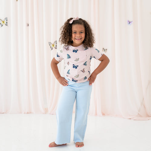 Toddler Crew Neck Tee in Blush Butterfly