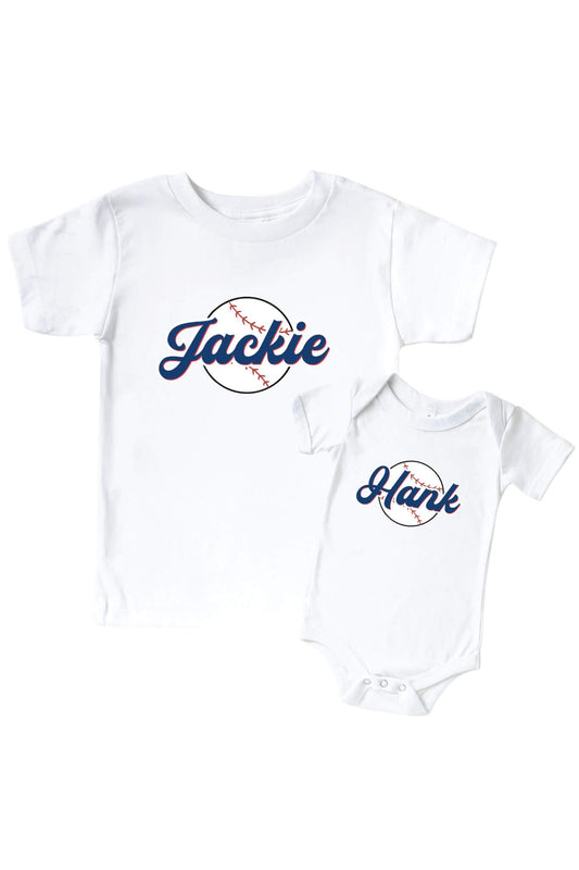 Personalized Ballpark Bros Graphic Bodysuit & Kids Tee | White
